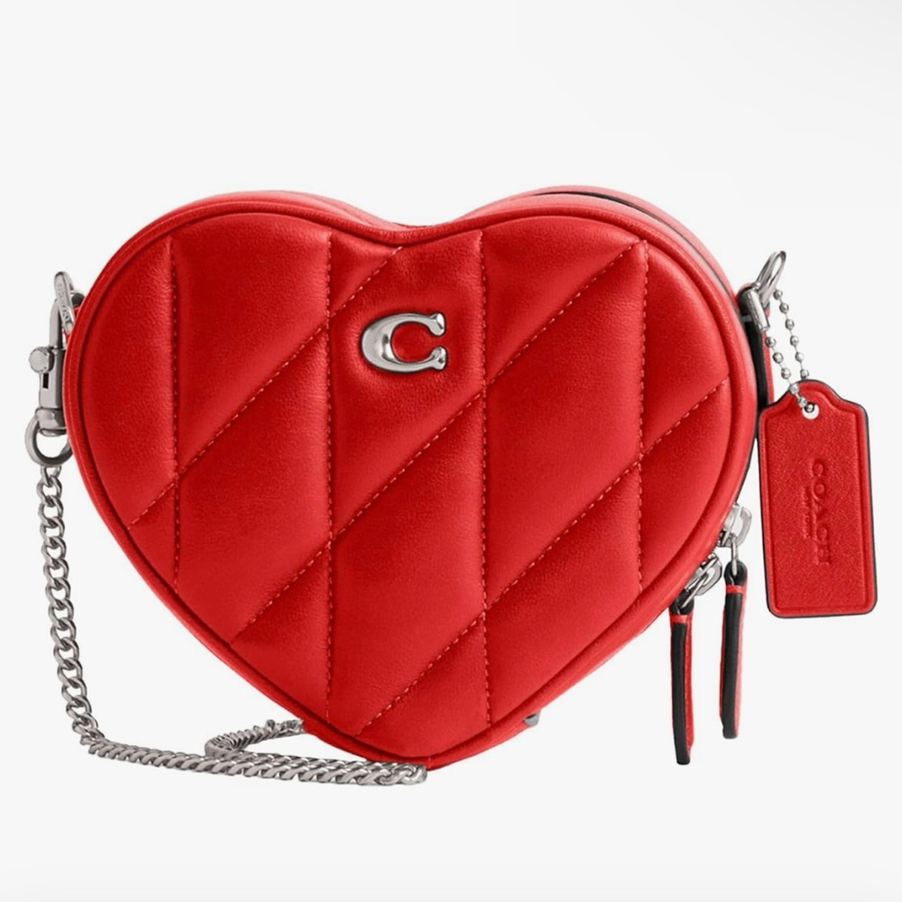 NWT Coach Womens Small Quilted Pillow Heart Crossbody 14 in Red